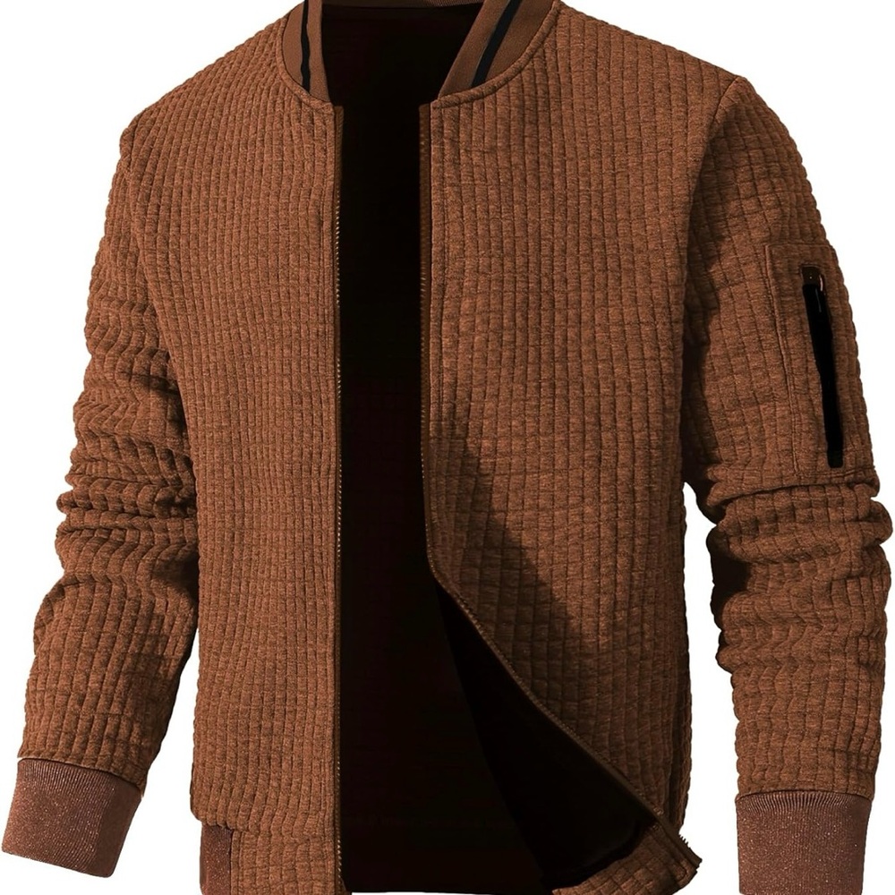 Brown Quilted Bomber Jacket